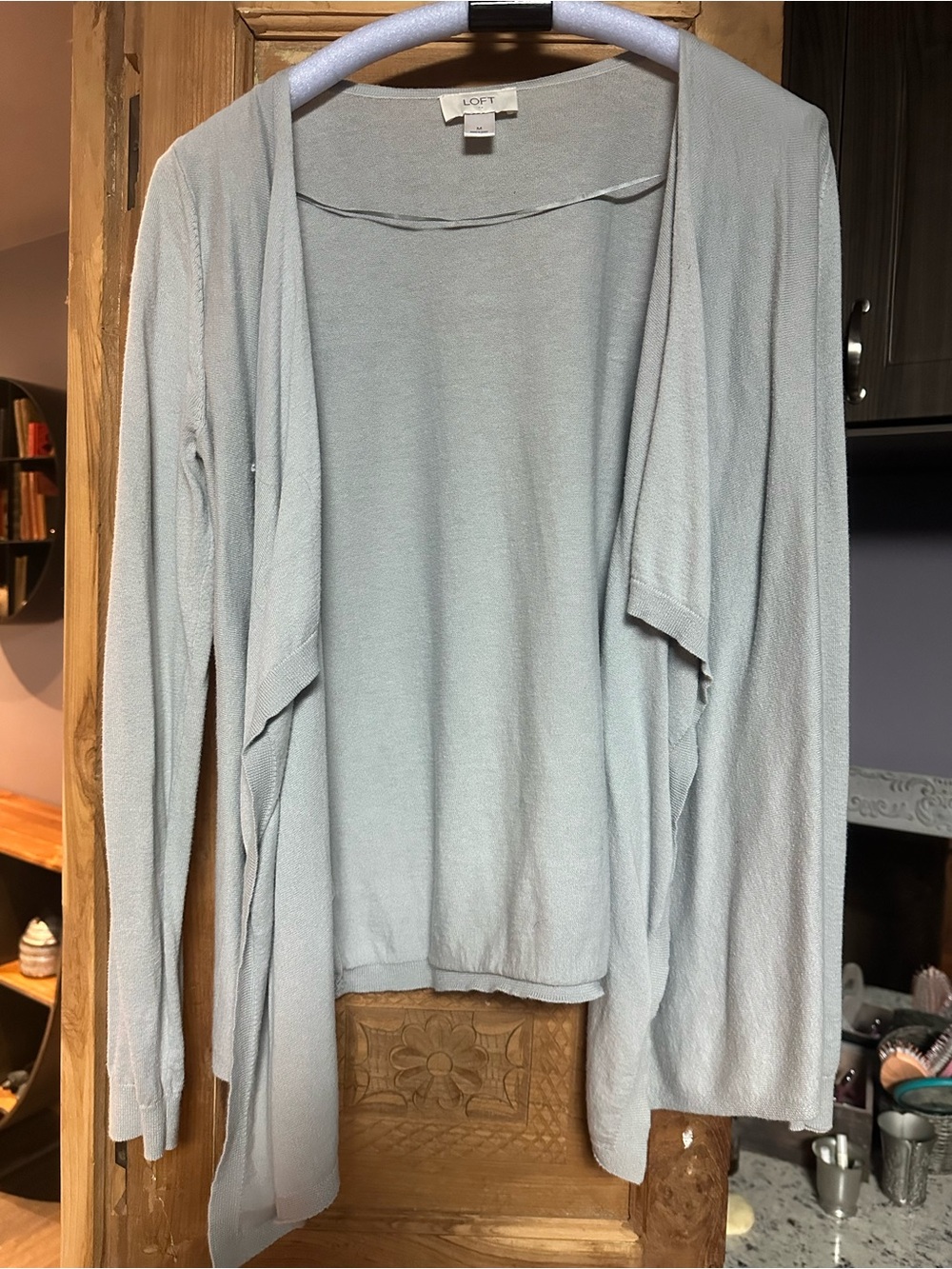 Ann Taylor Loft waterfall high low cardigan light gray medium